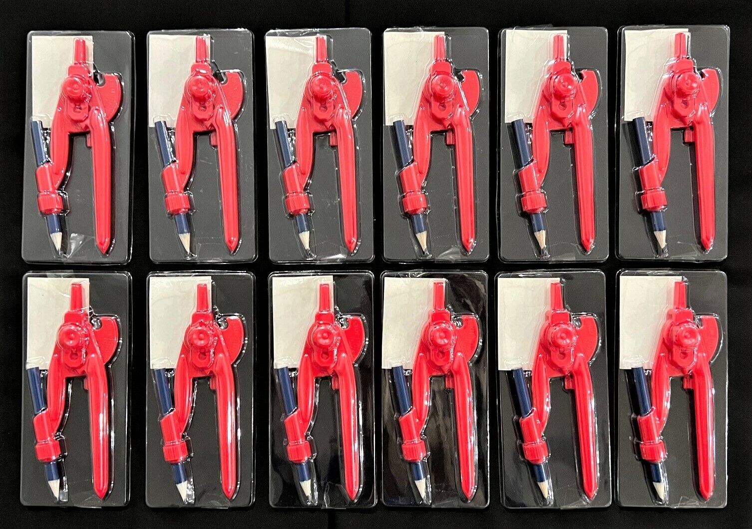 COMPASSES - 12 Red, Plastic with Pencil