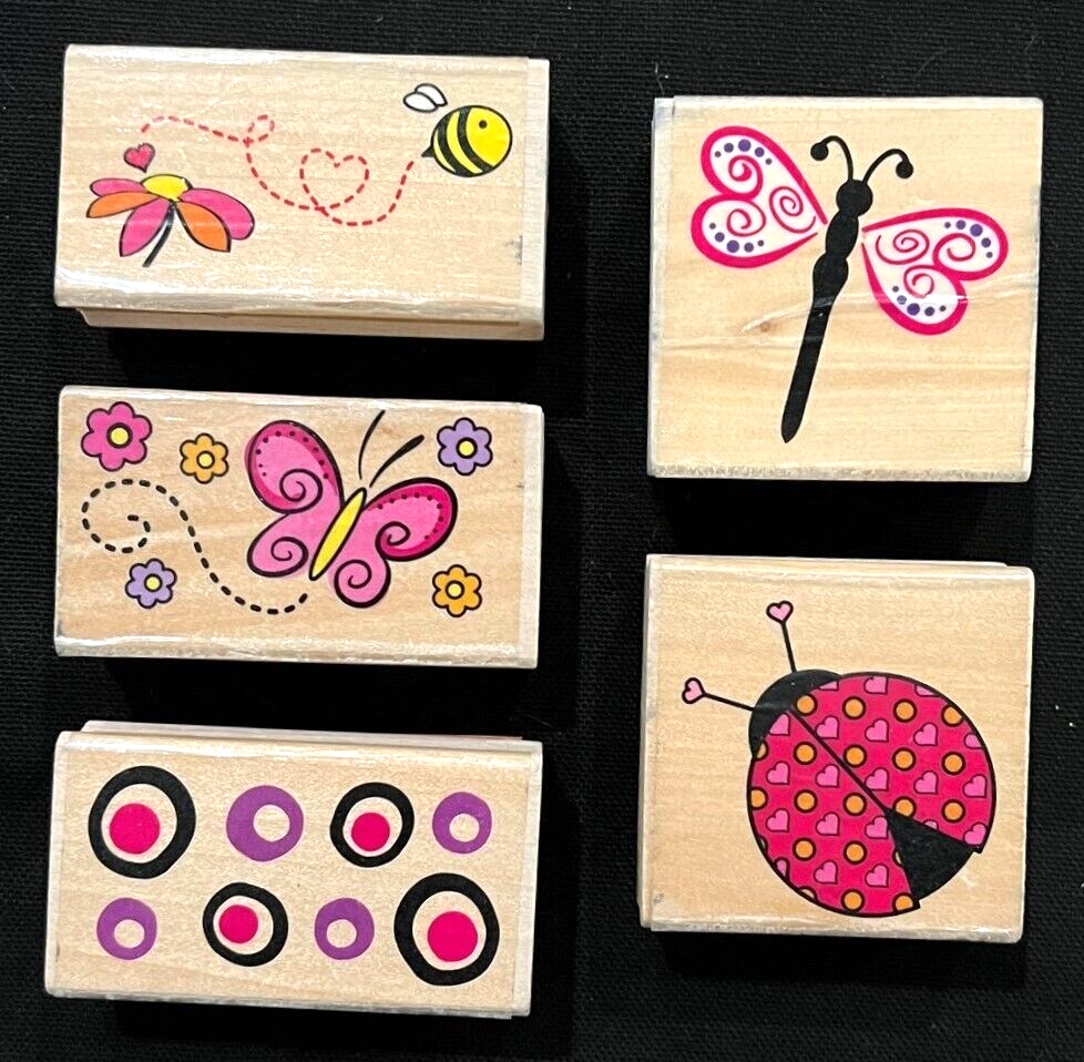 RUBBER INK STAMPS - Flying Butterfly/Bugs  (5 stamps)