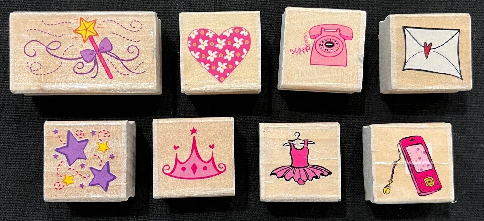 RUBBER INK STAMPS - Princess, Phone, etc.  (8 stamps)