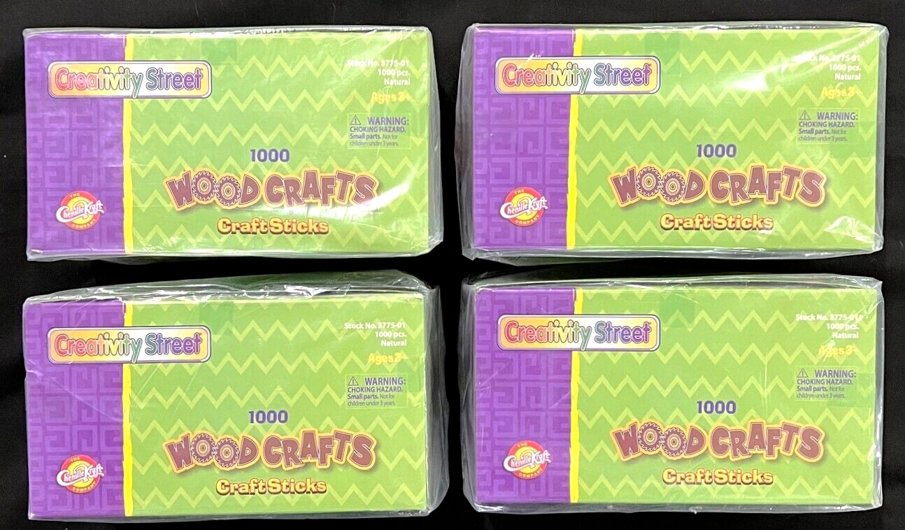 WOODEN CRAFT STICKS  (4 boxes/1,000 per box = 4,000 Sticks!)  NATURAL COLOR