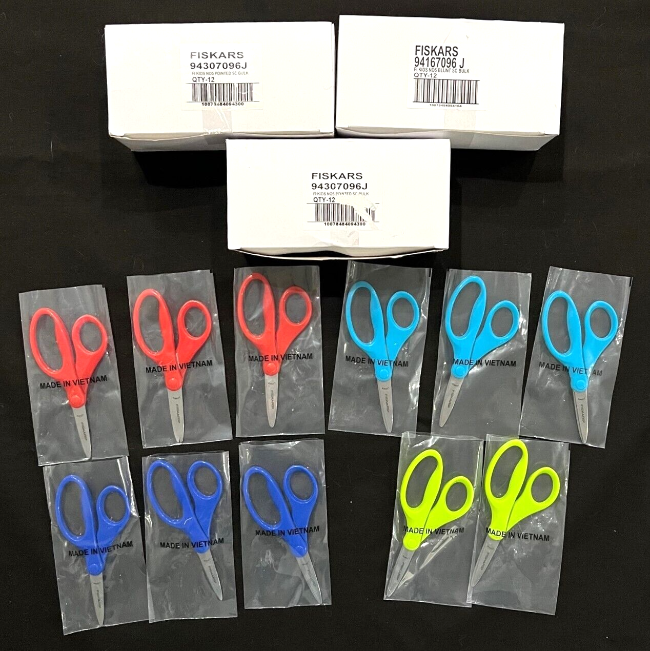 FISKARS KID SCISSORS (3 boxes *NEW 35 pairs of scissors) (KIDS' POINTED & BLUNT)