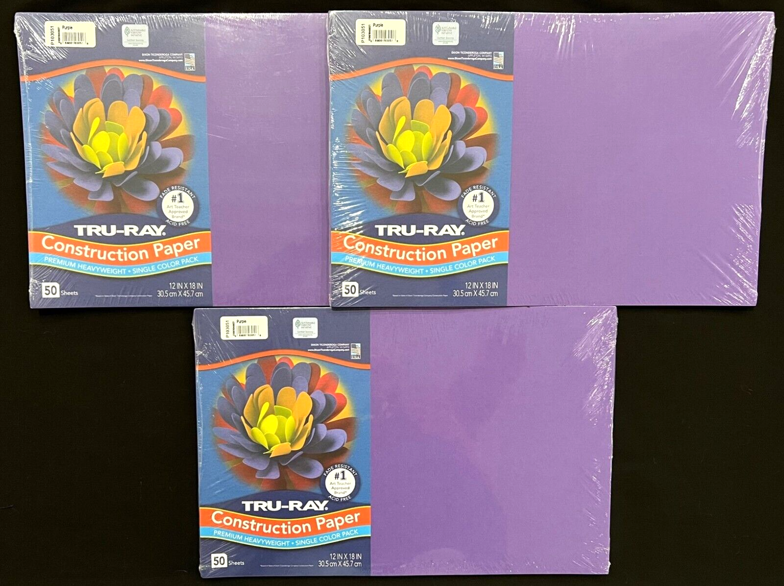 PURPLE CONSTRUCTION PAPER-Heavyweight (3 packages/50 sheets each/ 12" x 18") NEW