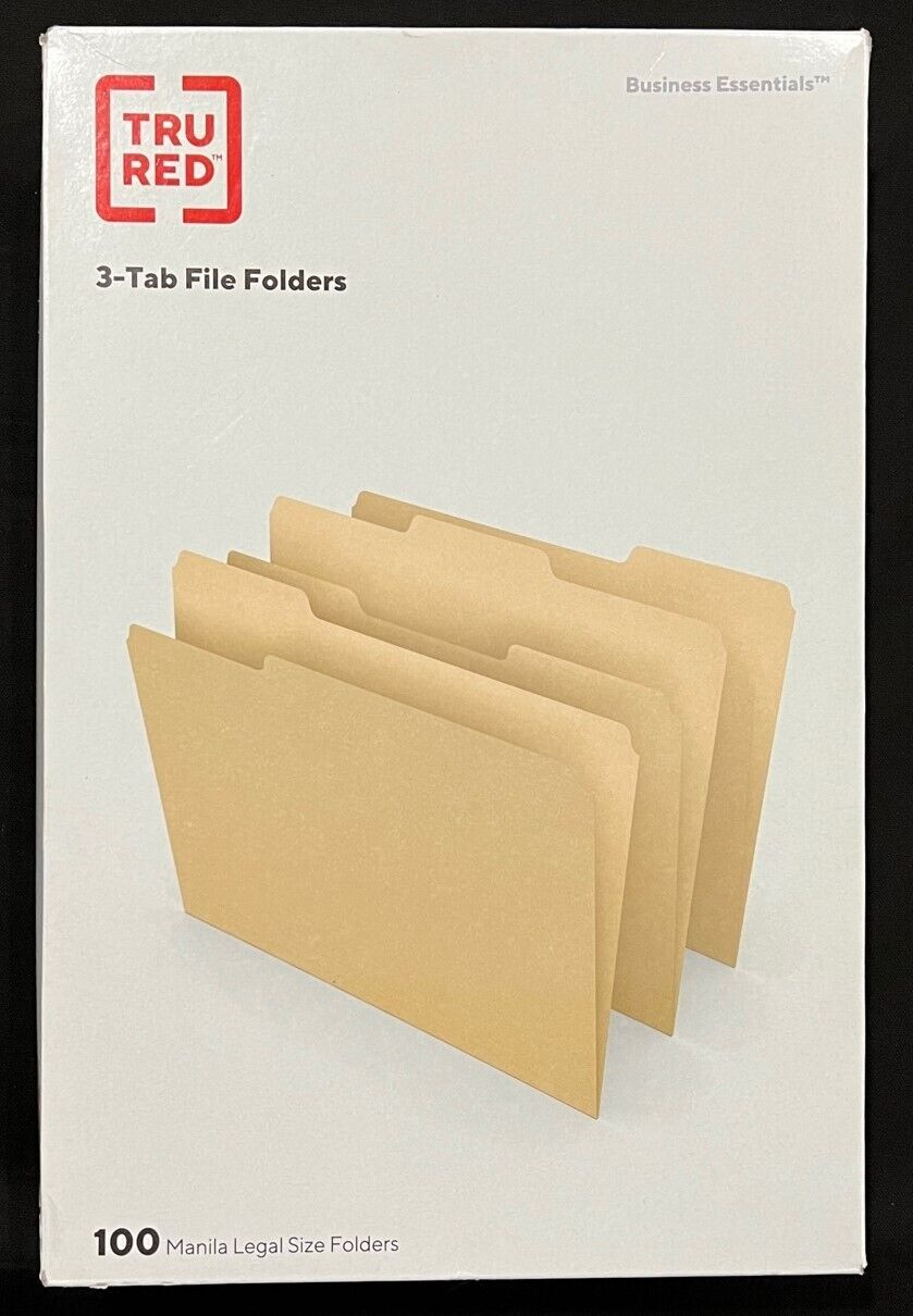LEGAL-SIZE MANILLA FILE FOLDERS  (3-tab, 1/3-cut)  (100 count box) **New