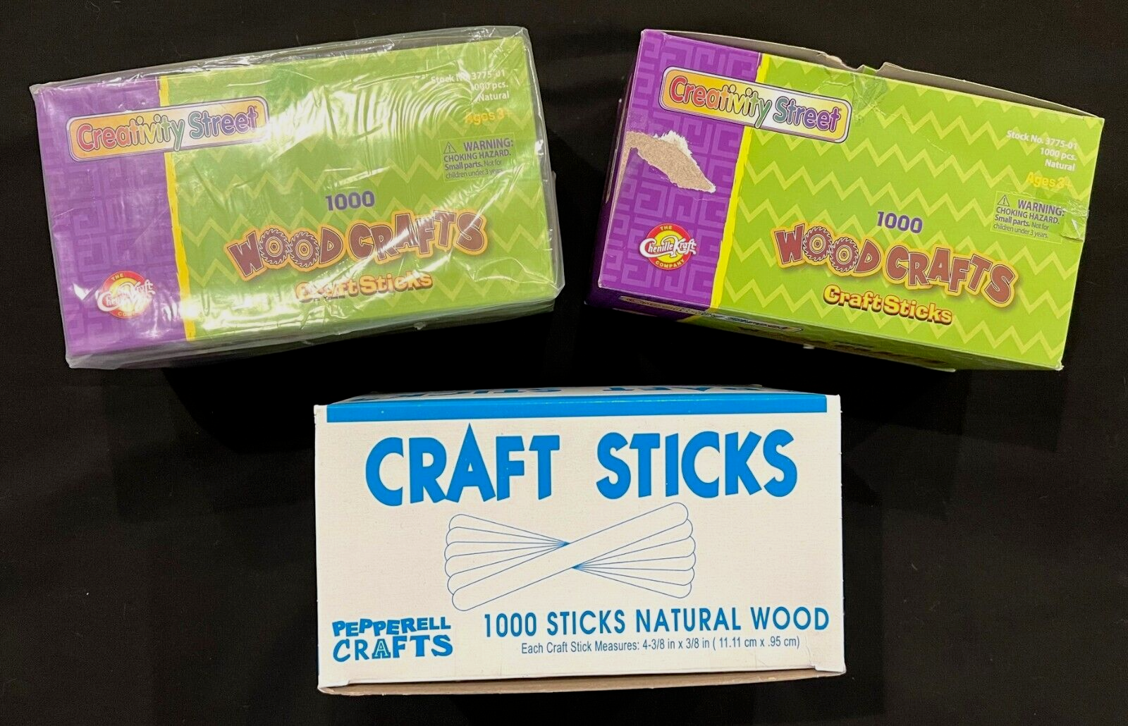 WOODEN CRAFT STICKS (3 boxes, 1 new & 2 opened) Close to 3,000 sticks!