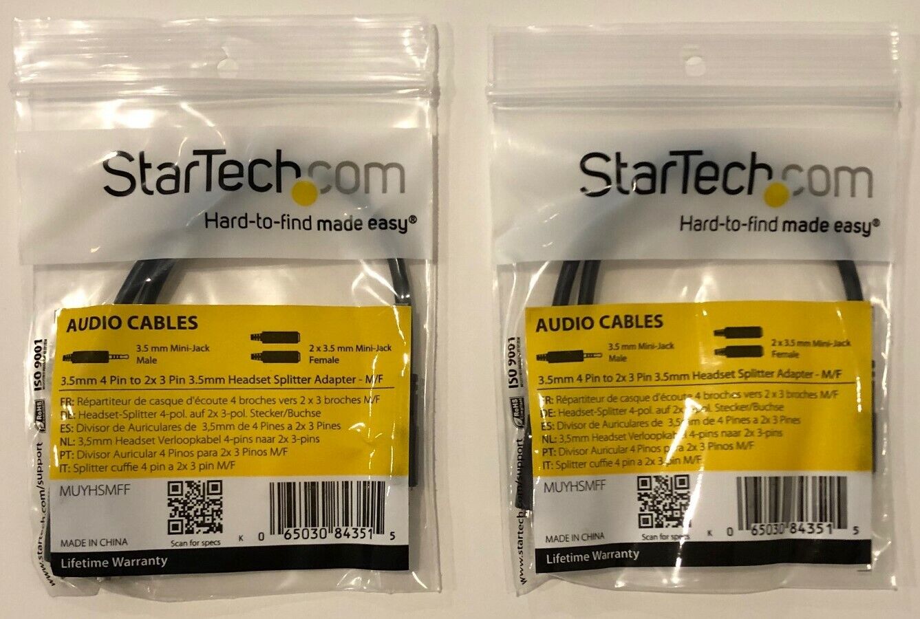 STAR TECH  (Set of 2) AUDIO CABLES - Headset Splitter Adapters - M/F