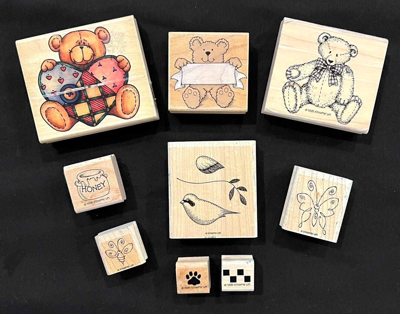 RUBBER INK STAMPS - Bears, Bee, Butterfly, etc.  (9 stamps)