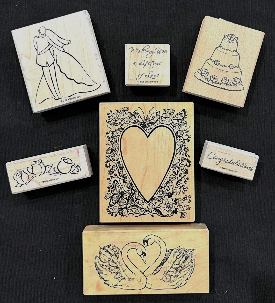 RUBBER INK STAMPS - Wedding/Love Theme  (7 stamps)