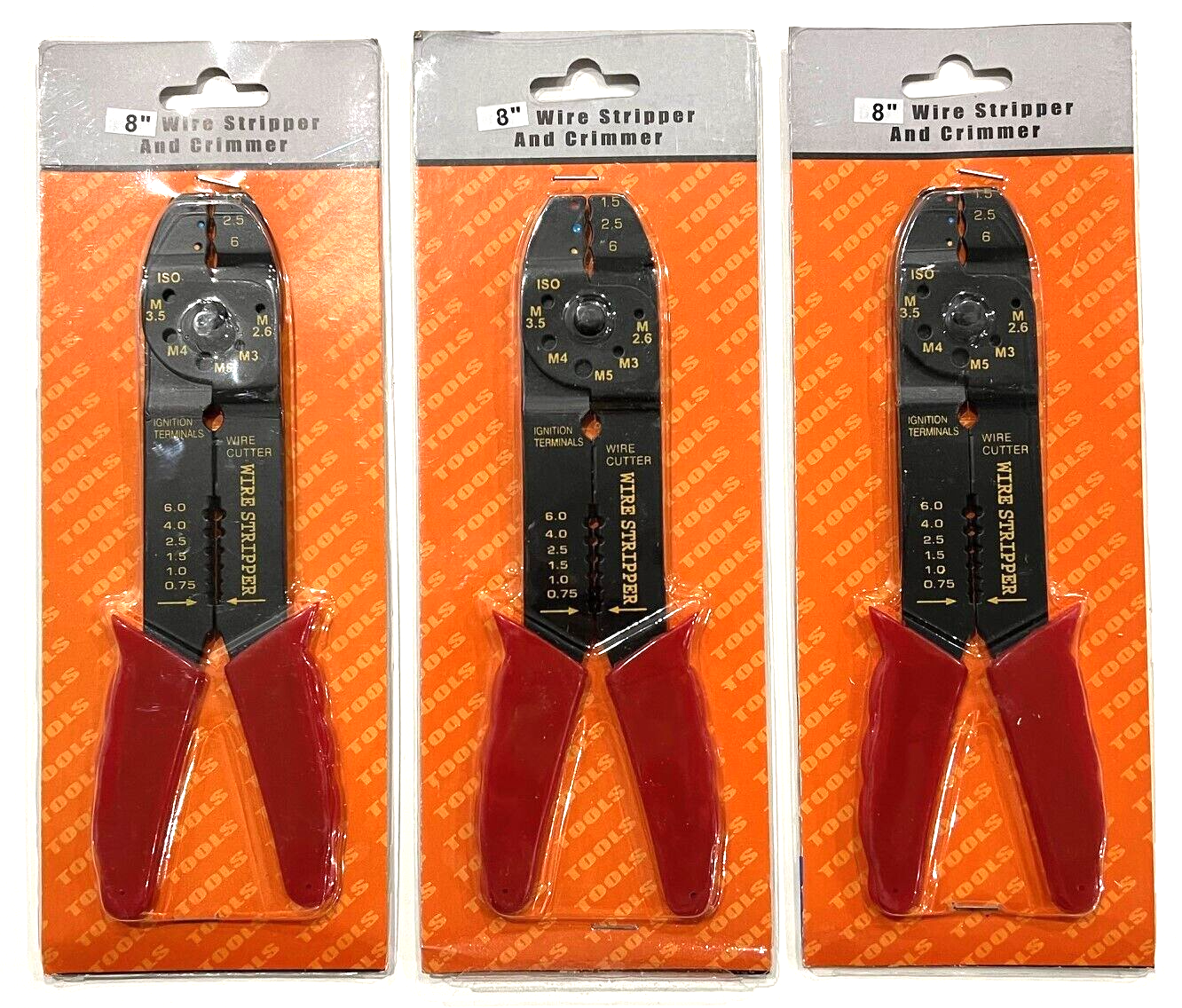 WIRE STRIPPER/WIRE CUTTER AND CRIMMER (8 inches) - Set of 3  **NEW