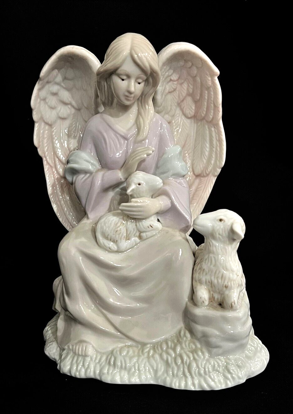 ANGEL WITH 2 LAMBS FIGURINE (Porcelain)